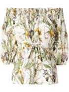 Alexander Mcqueen - Floral Print Off The Shoulder Blouse - Women - Silk - 44, Ivory, Silk