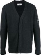 Stone Island Embroidered Logo V-neck Cardigan - Black