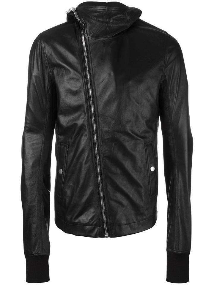 Rick Owens Hooded Leather Jacket, Men's, Size: 48, Black, Leather/cupro/cotton