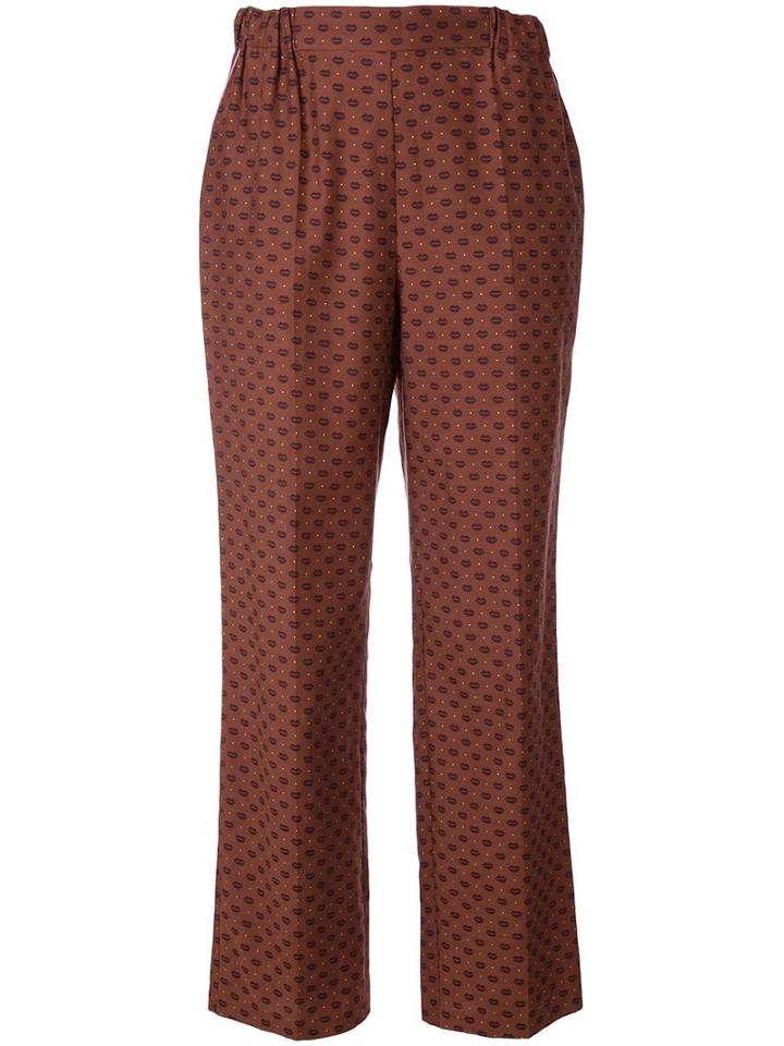 Muveil Lips Print Straight Trousers, Women's, Size: 36, Brown, Cotton/cupro