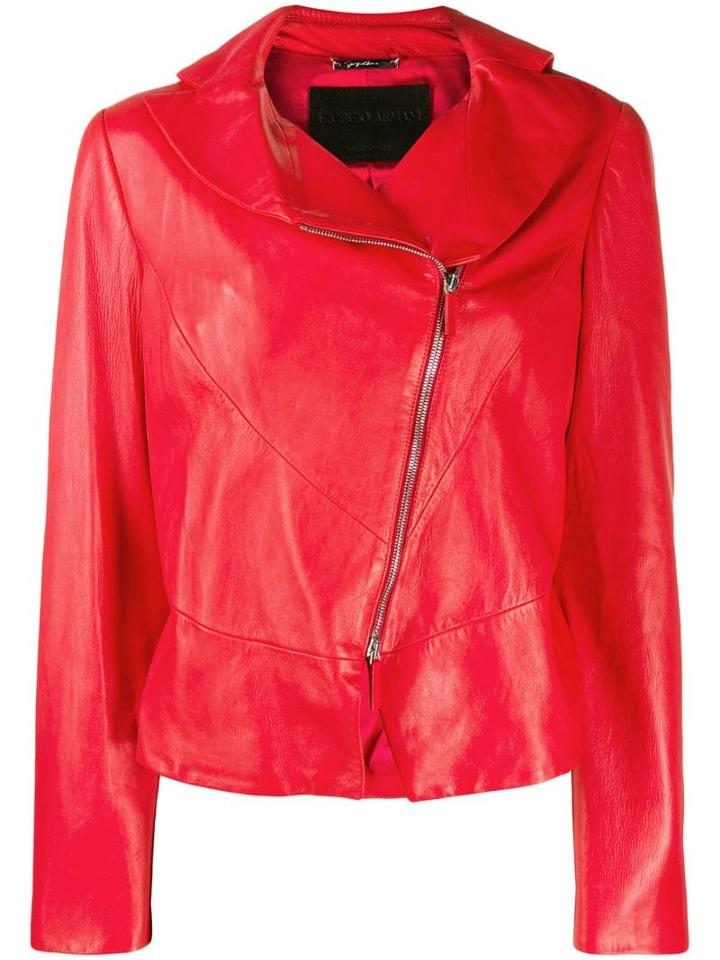 Giorgio Armani Diagonal Zip Biker Jacket - Red