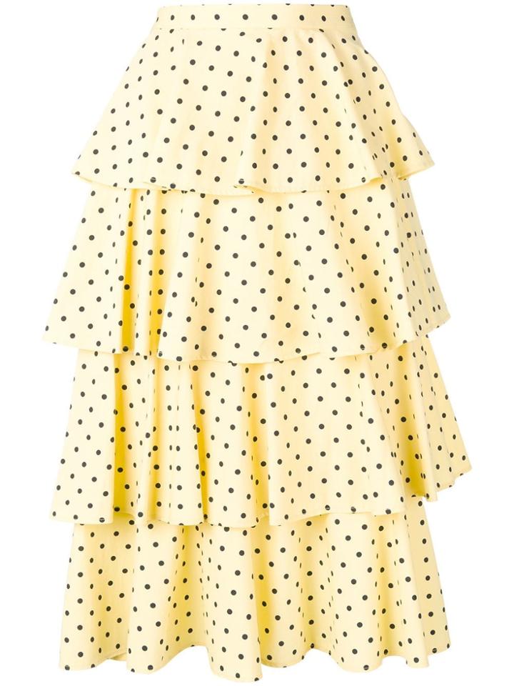 Baum Und Pferdgarten Polka Dot Print Midi Skirt - Yellow
