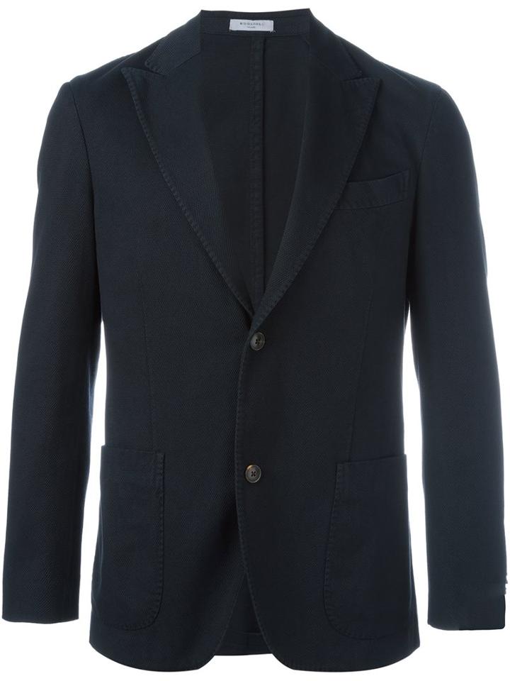 Boglioli Two Button Blazer, Men's, Size: 48, Blue, Cotton/cupro
