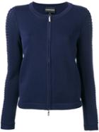 Emporio Armani - Zip Front Cardigan - Women - Viscose/polyimide - 46, Blue, Viscose/polyimide