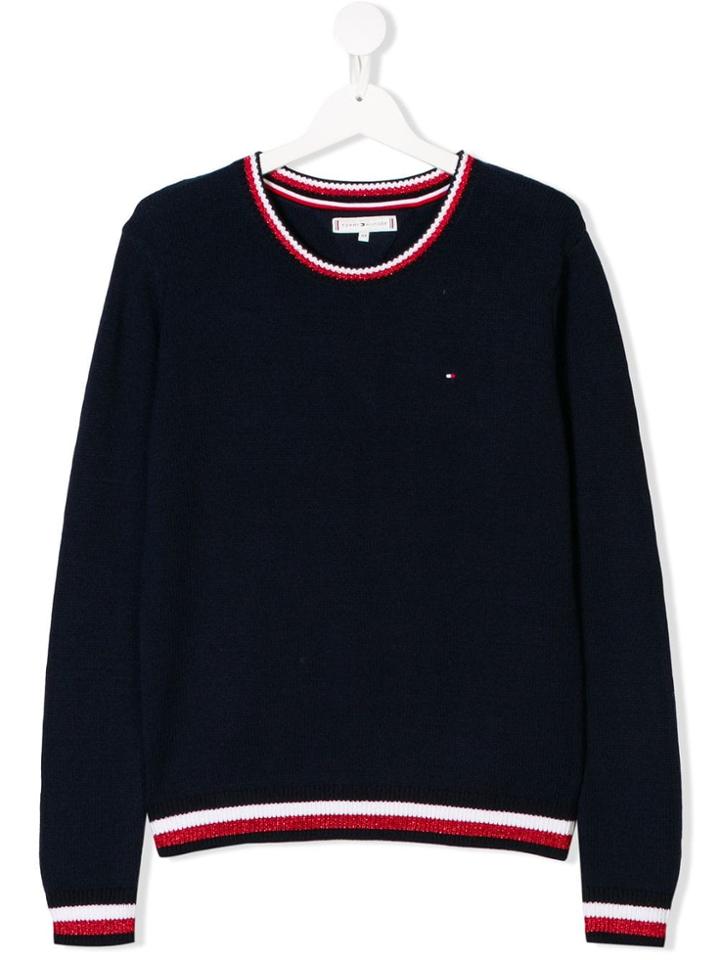 Tommy Hilfiger Junior Teen Striped Trim Jumper - Blue