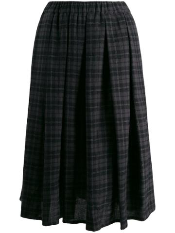 Apuntob Pleated Plaid Skirt - Black