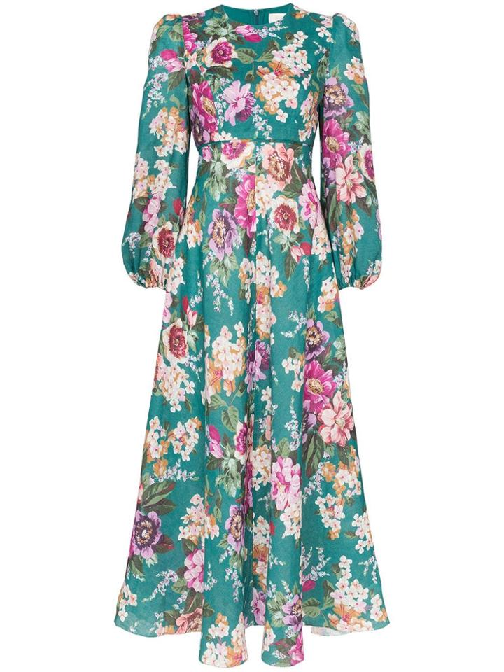 Zimmermann Allia Floral Print Midi Dress - Emerald Floral