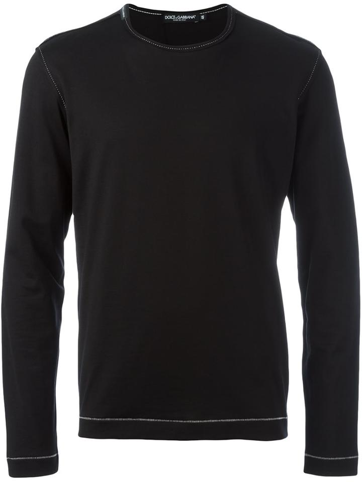 Dolce & Gabbana Contrast Stitch Trim Top, Men's, Size: 48, Black, Cotton