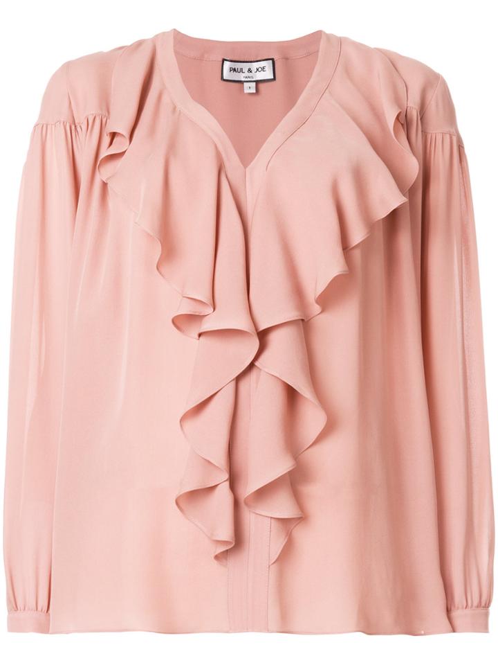 Paul & Joe Ruffle Front Blouse - Pink & Purple