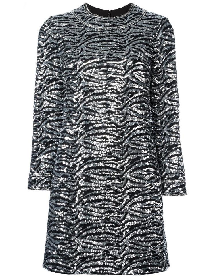 Saint Laurent Sequin Embellished Shift Dress, Women's, Size: 40, Black, Silk/polyester/wool