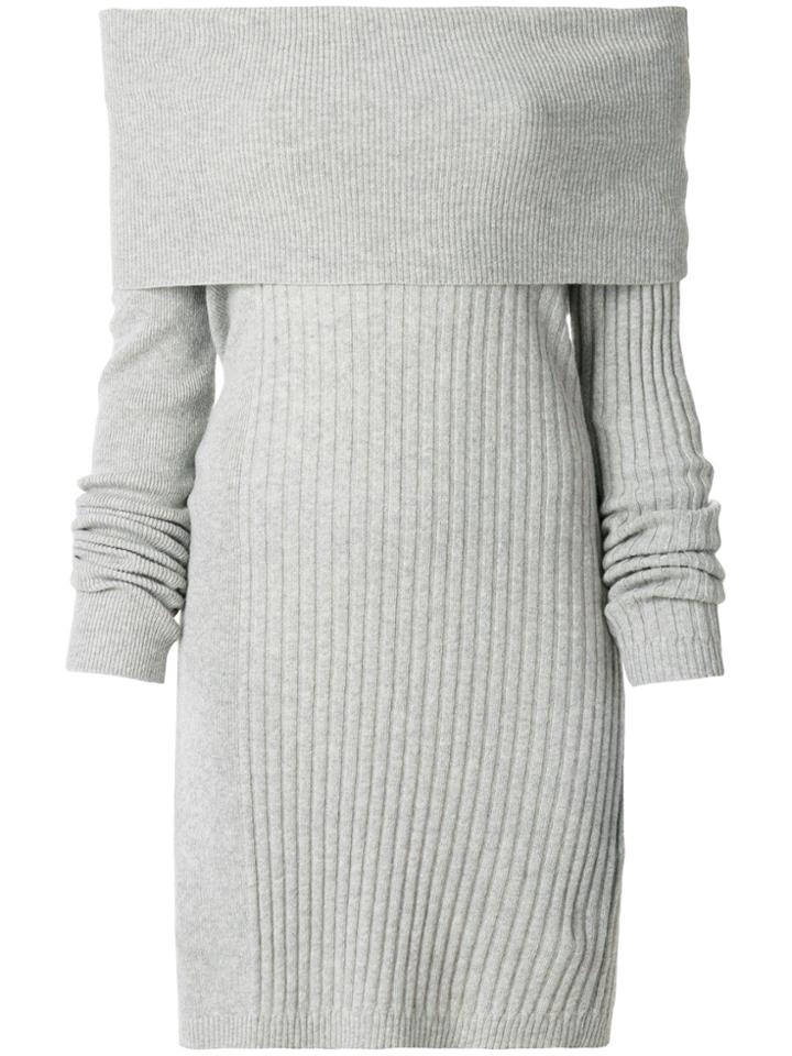 Twin-set Slash-neck Ribbed Jersey Dress - Grey