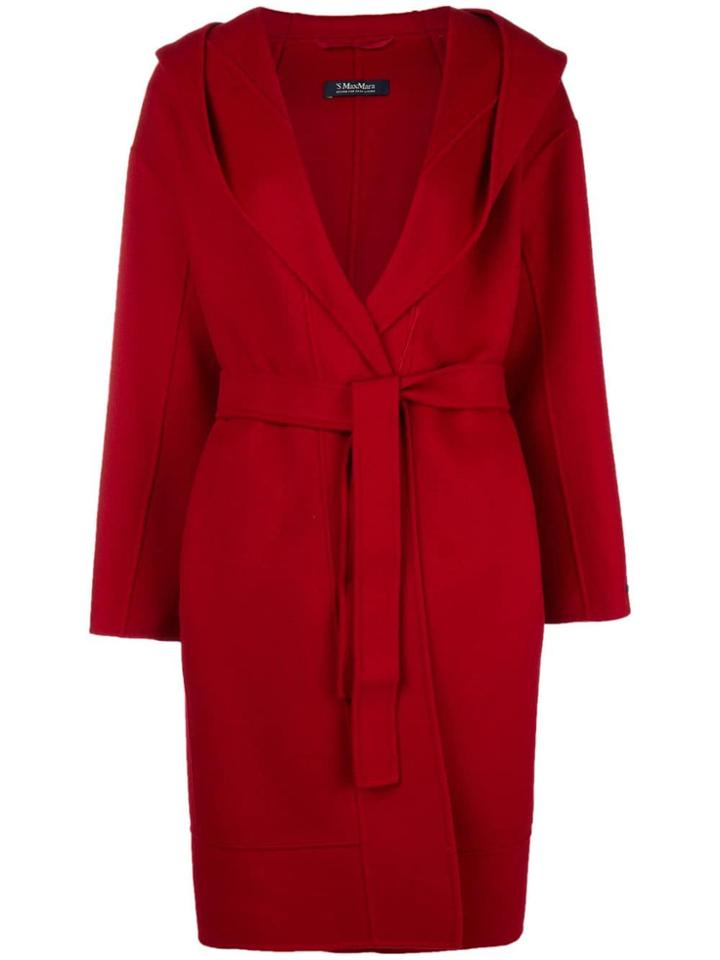 's Max Mara Long Belted Coat - Red