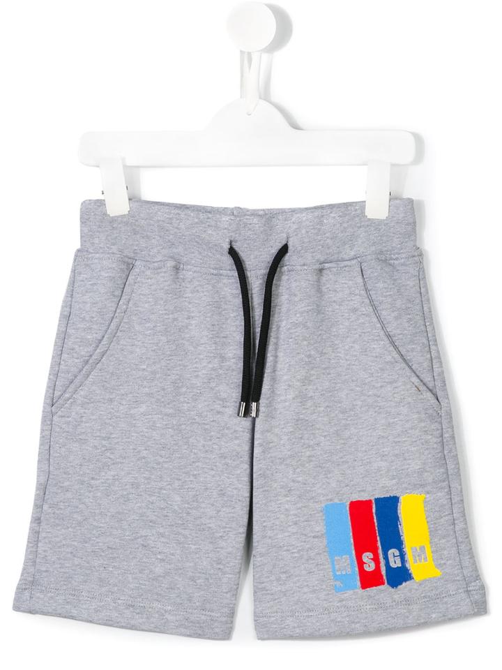 Msgm Kids Logo Print Shorts, Boy's, Size: 10 Yrs, Grey