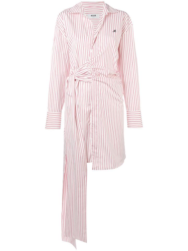 Msgm Striped Tie-side Shirt Dress - White