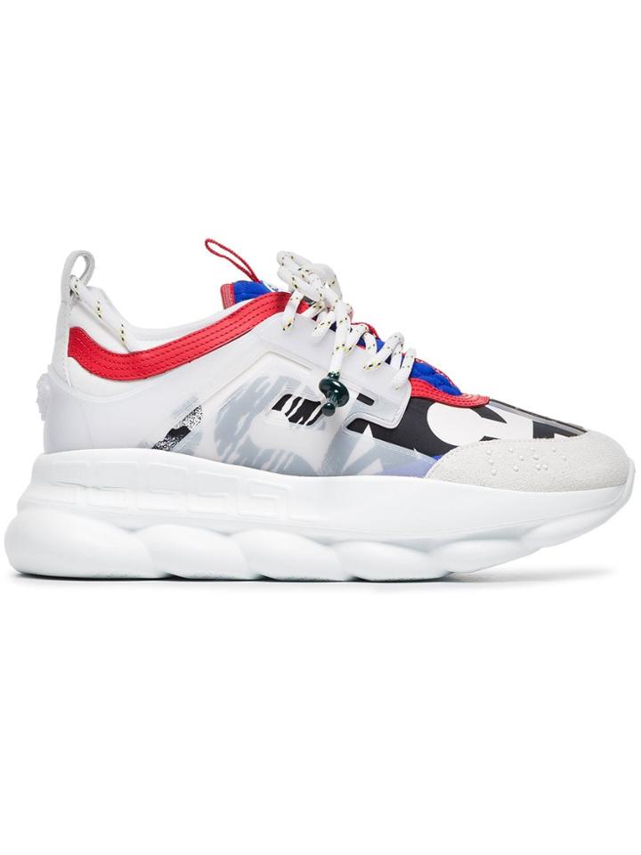 Versace 'chain Reaction' Logo Lace-up Sneakers - White
