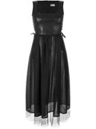 Red Valentino Tulle And Leather Dress, Women's, Size: 42, Black, Polyamide/lamb Skin/cotton