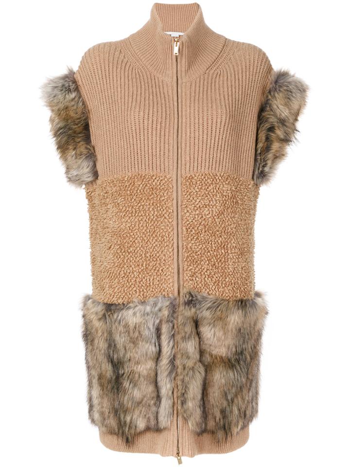 Stella Mccartney Fur Free Fur-trimmed Knit Vest - Brown