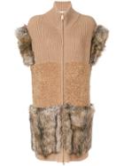 Stella Mccartney Fur Free Fur-trimmed Knit Vest - Brown