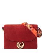 Gucci Medium Suede Shoulder Bag With Scarf - Red