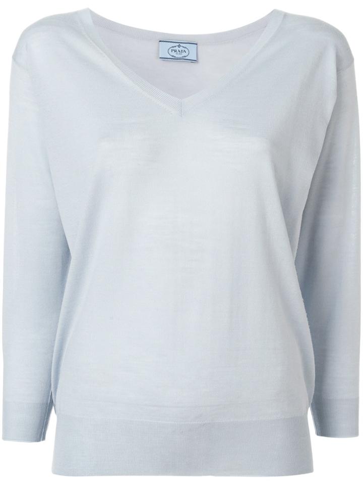 Prada Fine V-neck Sweater - Blue