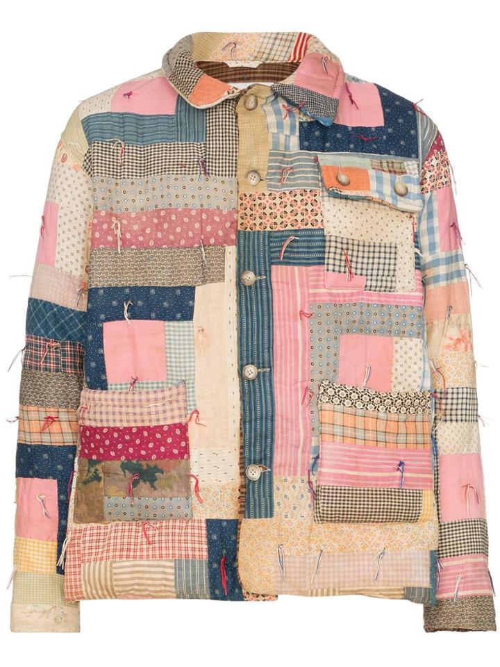Bode Patchwork Quilted Cotton Workwear Jacket - Pink