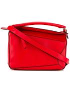 Loewe Puzzle Leather Bag With Embossed Logo, Women's, Red, Calf Leather/cotton
