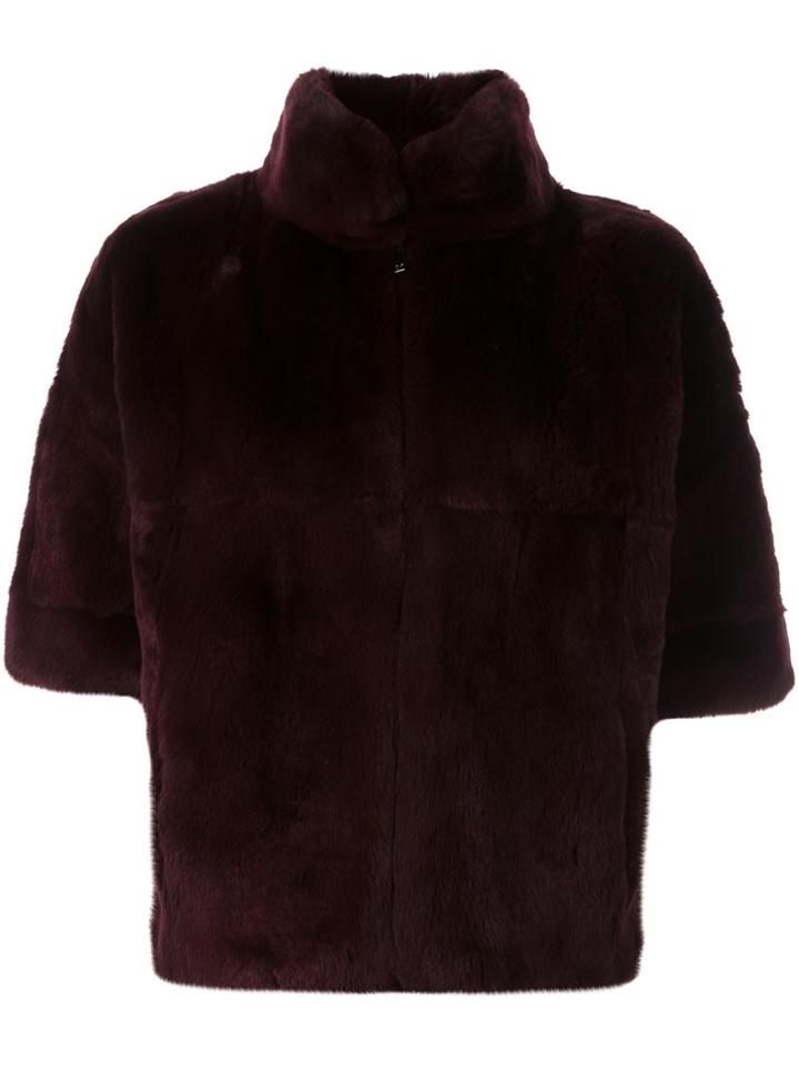 Diane Von Furstenberg Short Sleeve Jacket, Women's, Size: Medium, Red, Leather/rabbit Fur/polyester