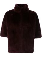 Diane Von Furstenberg Short Sleeve Jacket, Women's, Size: Medium, Red, Leather/rabbit Fur/polyester