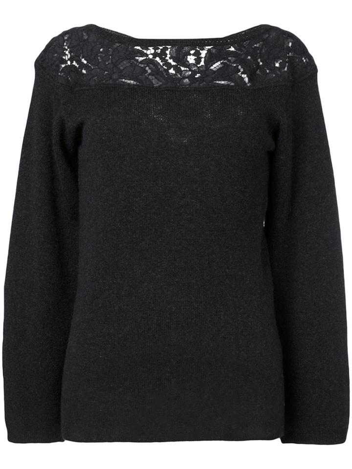 Agnona Guipure Inset Slash Neck Sweater - Black