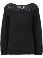 Agnona Guipure Inset Slash Neck Sweater - Black