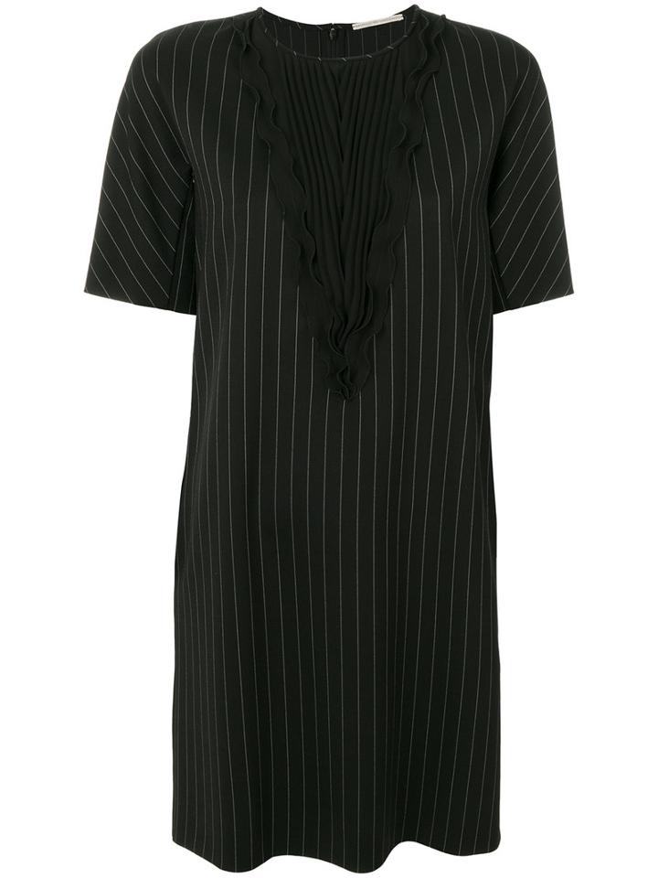 Marco De Vincenzo - Pleated Front Striped Dress - Women - Polyester/spandex/elastane/wool - 42, Black, Polyester/spandex/elastane/wool