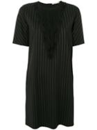 Marco De Vincenzo - Pleated Front Striped Dress - Women - Polyester/spandex/elastane/wool - 42, Black, Polyester/spandex/elastane/wool