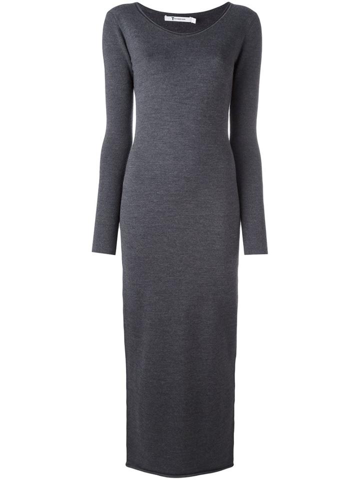 T By Alexander Wang Fine Knit Maxi Dress, Women's, Size: Small, Grey, Merino