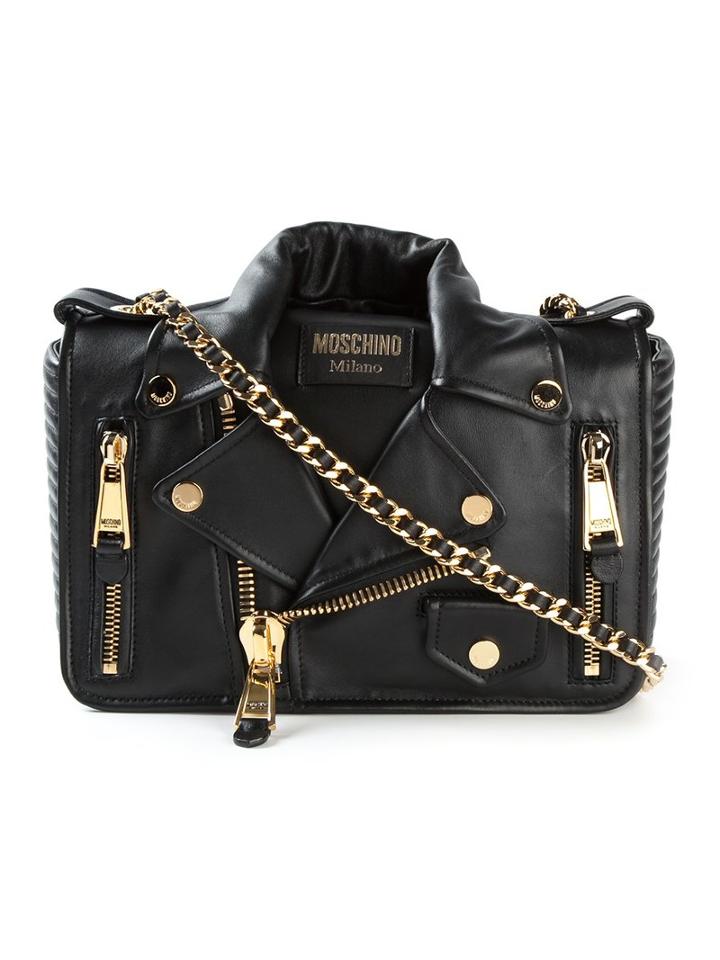 Moschino Biker Shoulder Bag, Women's, Black, Metal (other)/sheep Skin/shearling