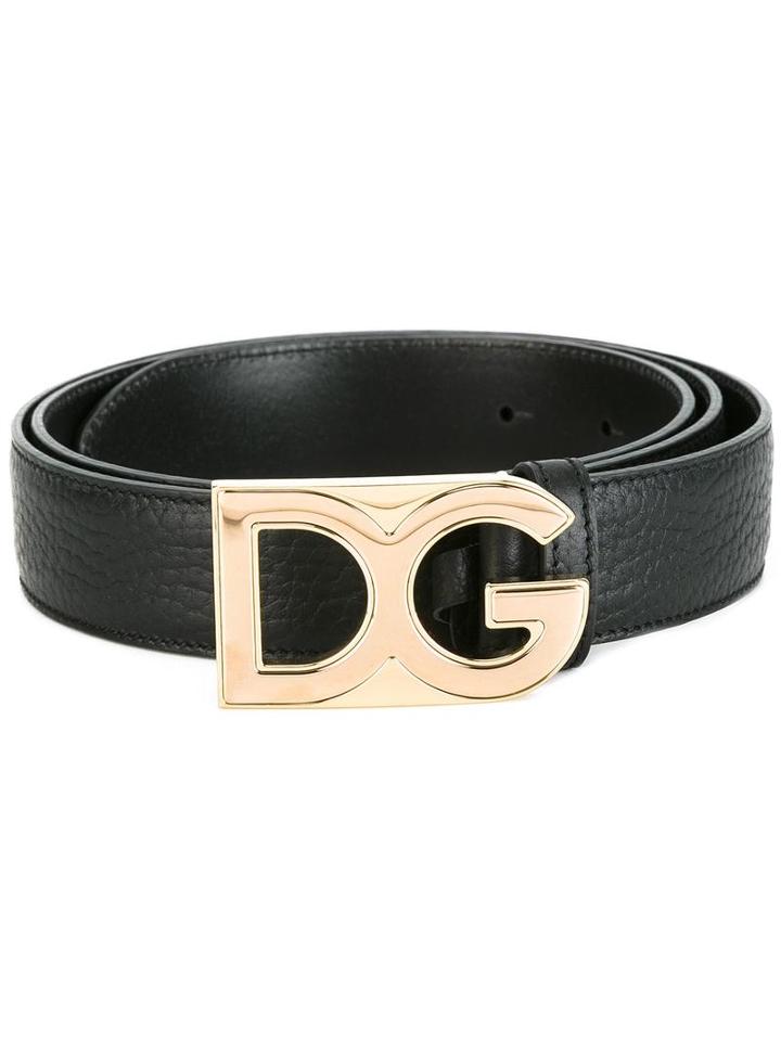 Dolce & Gabbana Logo Plaque Belt, Men's, Size: 105, Black, Leather
