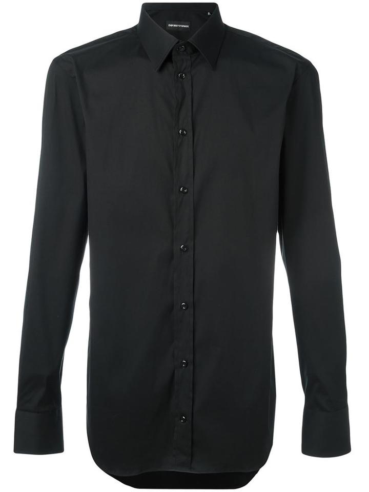 Emporio Armani Classic Plain Shirt, Men's, Size: 42, Black, Cotton/polyamide/spandex/elastane