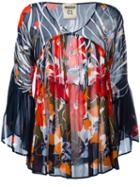 Erika Cavallini Floral Print V-neck Blouse, Women's, Size: 42, Blue, Viscose