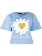 Love Moschino Sequins Heart T-shirt, Women's, Size: 42, Blue, Cotton/spandex/elastane/polyester
