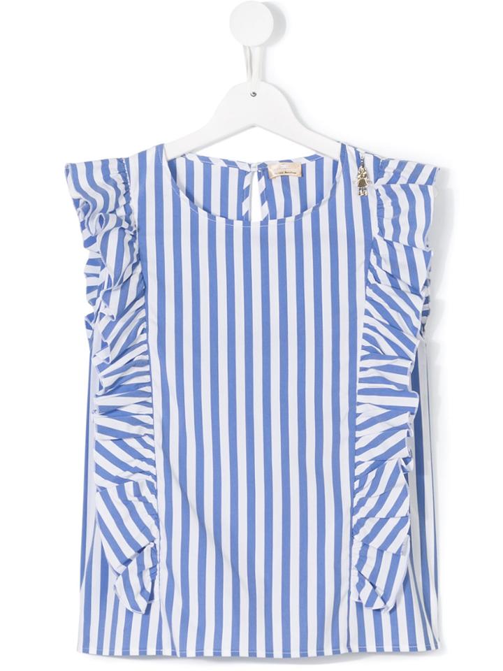 Elisabetta Franchi La Mia Bambina Striped Frilled Blouse - Blue