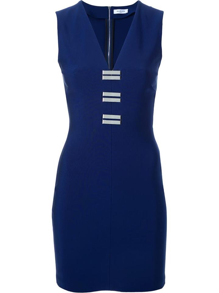 Mugler Metal Detail Dress, Women's, Size: 40, Blue, Viscose/spandex/elastane/polyamide
