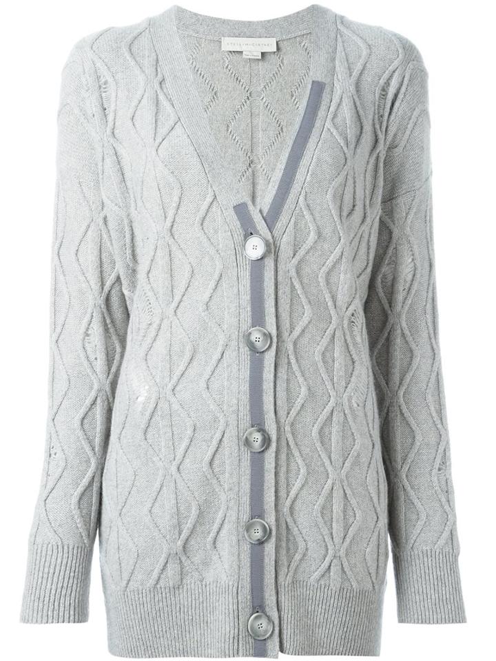 Stella Mccartney Distressed Cable Knit Cardigan, Women's, Size: 38, Grey, Cashmere/wool