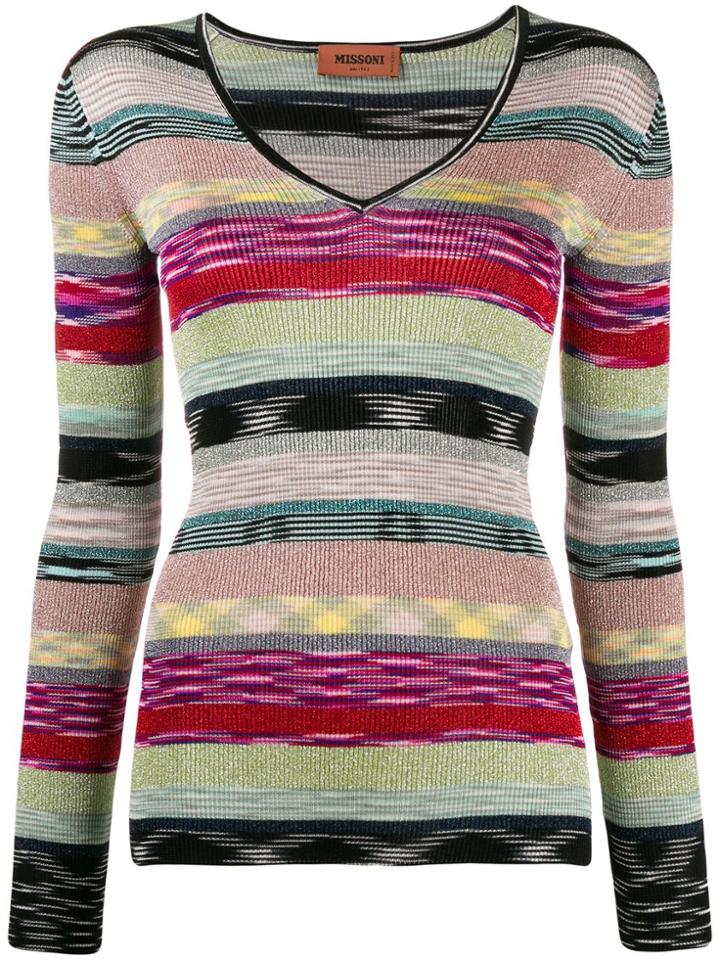 Missoni Striped V-neck Sweater - Red