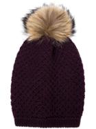 Inverni Raccoon Fur Pompom Beanie, Women's, Pink/purple, Cashmere/wool/racoon Fur