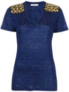 Pierre Balmain Epaulette Detail T-shirt, Women's, Size: 38, Blue, Linen/flax