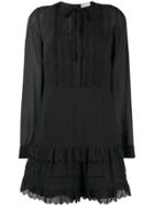 Red Valentino Long Sleeve Ruffle-trim Dress - Black