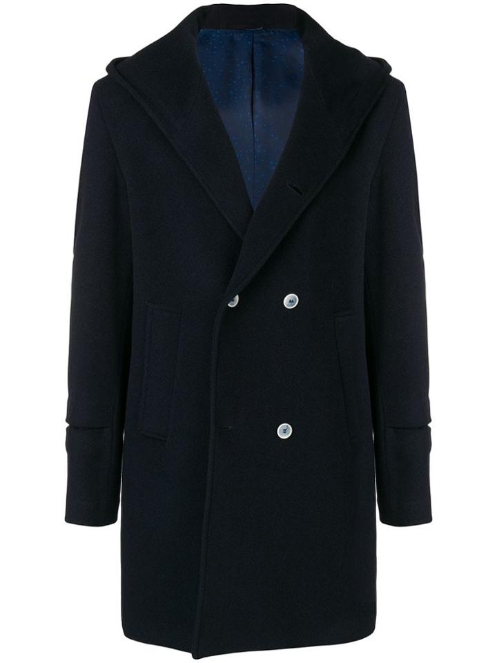 Daniele Alessandrini Hooded Double Breasted Coat - Blue