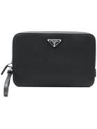 Prada Logo Plaque Zipped Clutch - Black