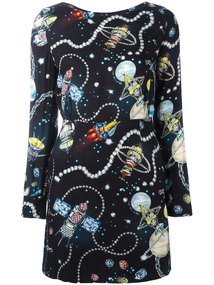Love Moschino Space Print Dress, Women's, Size: 38, Cupro/viscose/wool