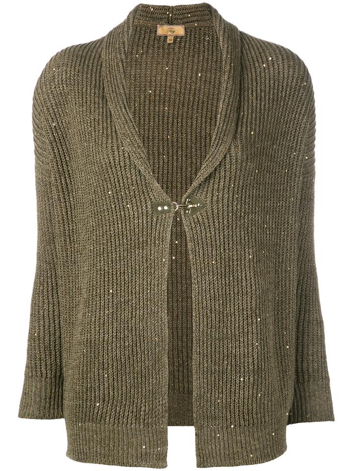 Fay Sparkly Button Cardigan, Women's, Size: Small, Green, Cotton/linen/flax