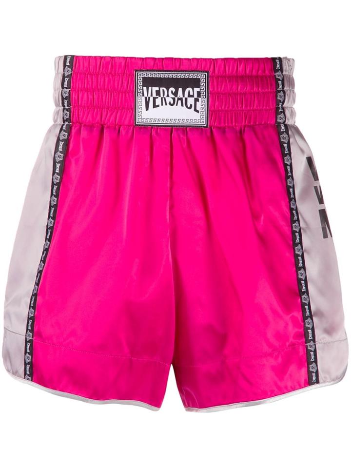 Versace Logo-stripe Boxing Shorts - Pink